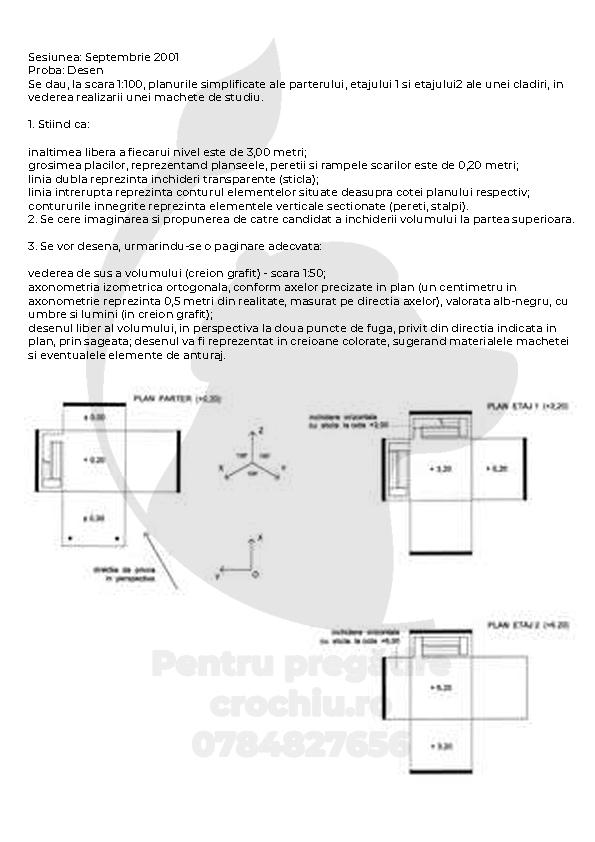 Admitere Arhitectură Mincu 2001 — planșa 1