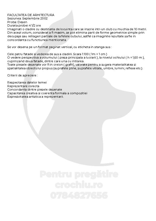 Admitere Arhitectură Mincu 2002 — planșa 1