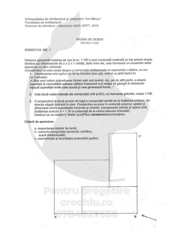 Admitere Arhitectură Mincu 2010 — planșa 1