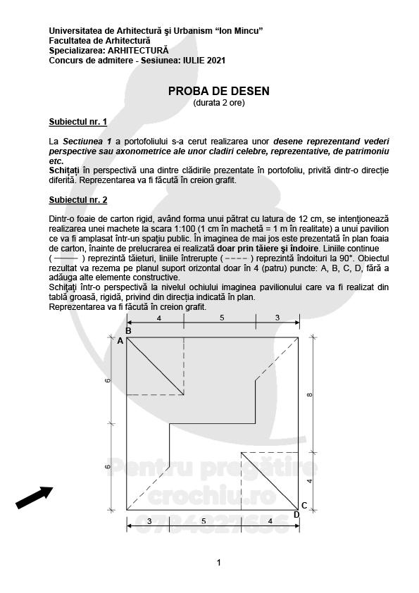 Admitere Arhitectură Mincu 2021 — planșa 1
