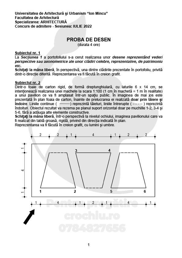 Admitere Arhitectură Mincu 2022 — planșa 1