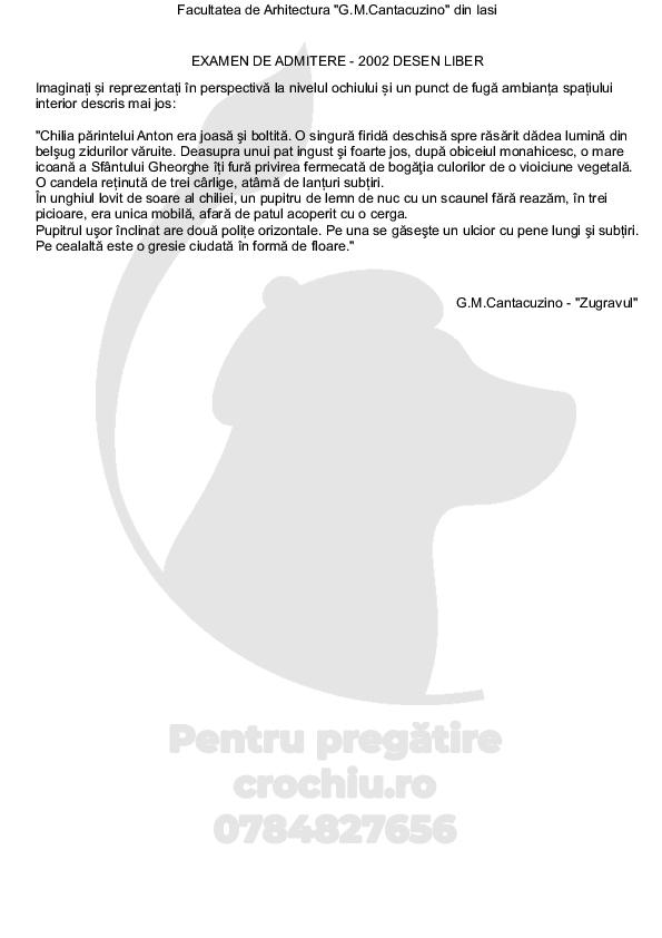 Subiect admitere Arhitectură Iași 2002 — planșa 2
