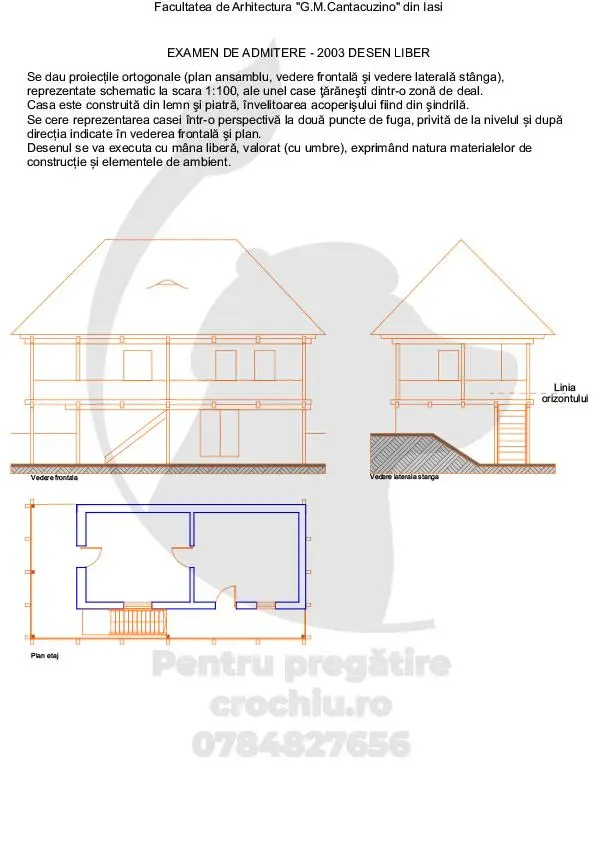 Subiect admitere Arhitectură Iași 2003 — planșa 2