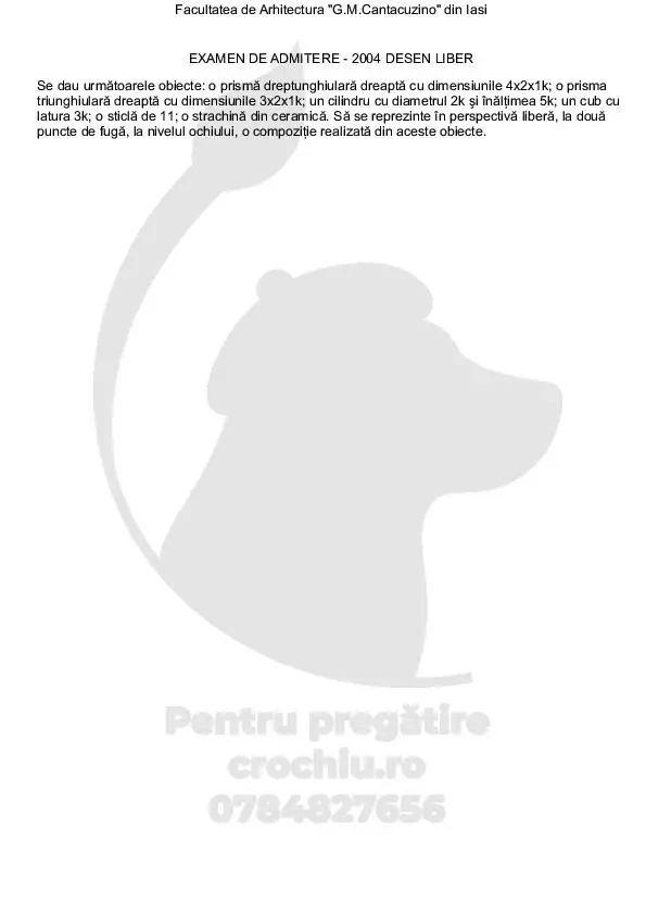 Subiect admitere Arhitectură Iași 2004 — planșa 2