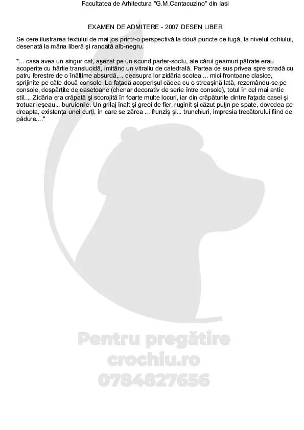 Subiect admitere Arhitectură Iași 2007 — planșa 2