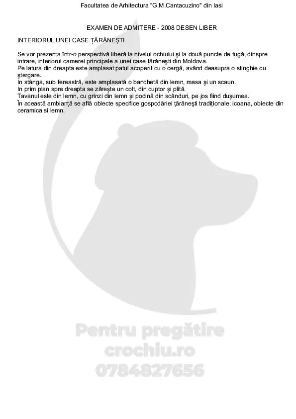 Subiect admitere Arhitectură Iași 2008 — planșa 2