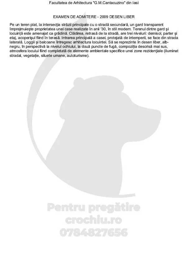 Subiect admitere Arhitectură Iași 2009 — planșa 2