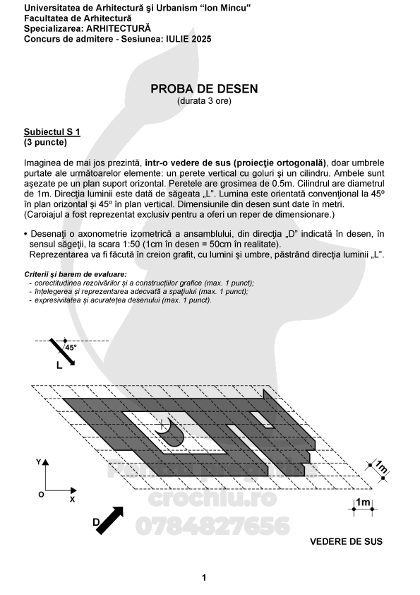 Admitere Arhitectură Mincu 2025 — planșa 1