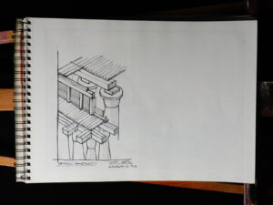 Desen în creion cu detaliu arhitectural egiptean – studiu de relief și proporție pentru pregătirea admiterii la arhitectură